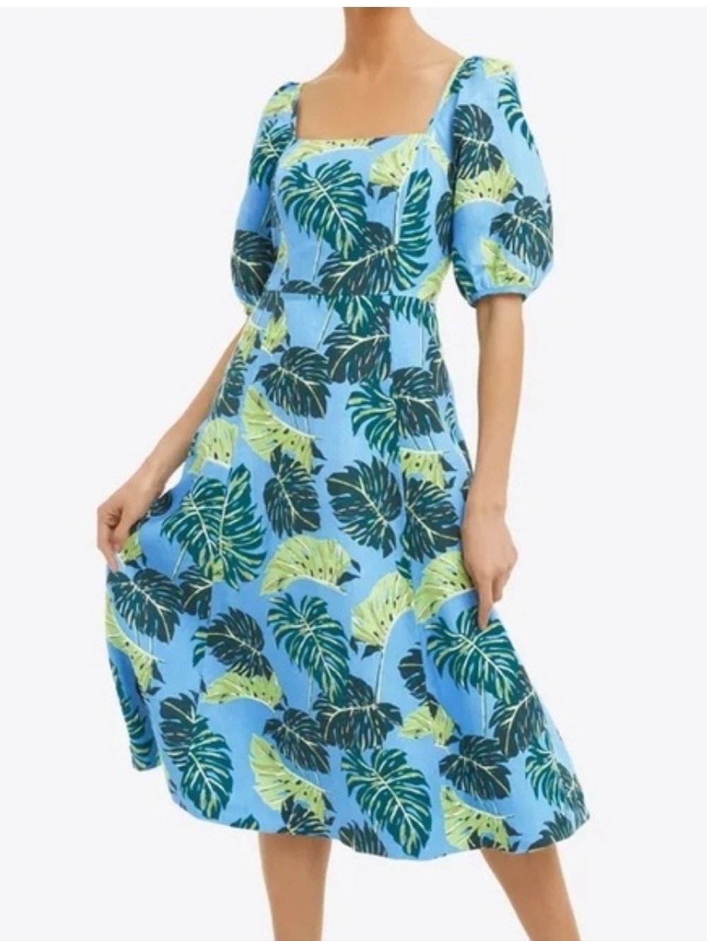 Draper James Blue Tropical Leaf Midi Dress - Size 16